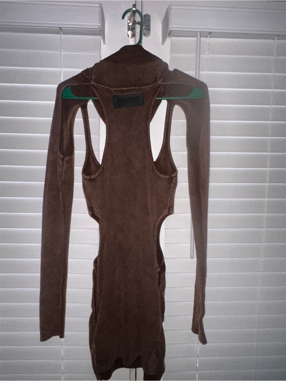 Darker Wavs Cutout Mini Sweater Dress in Brown with Long Sleeves Size XL
